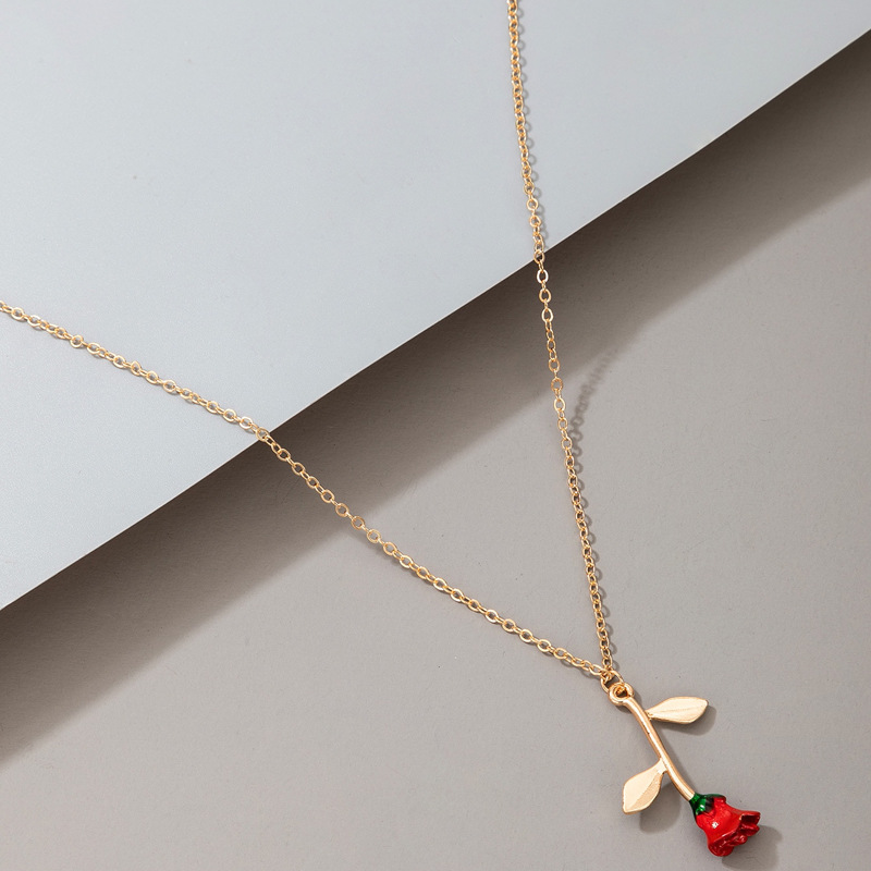 Valentineu0027s Day Rose Alloy Single Simple Love Aluminum Necklace Clavicle Chain Wholesale