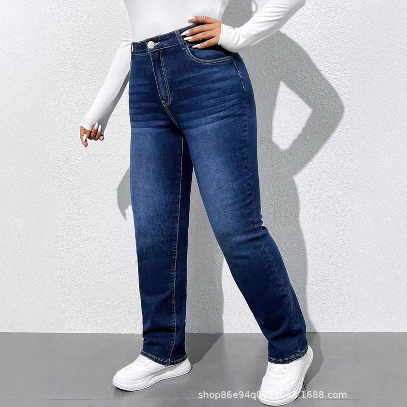 Cross-border European and American dark blue Stretch Denim Straight Leg Pants Smoke Tube Pants TEMU Amazon SHEIN Foreign Trade Factory Overseas Warehouse