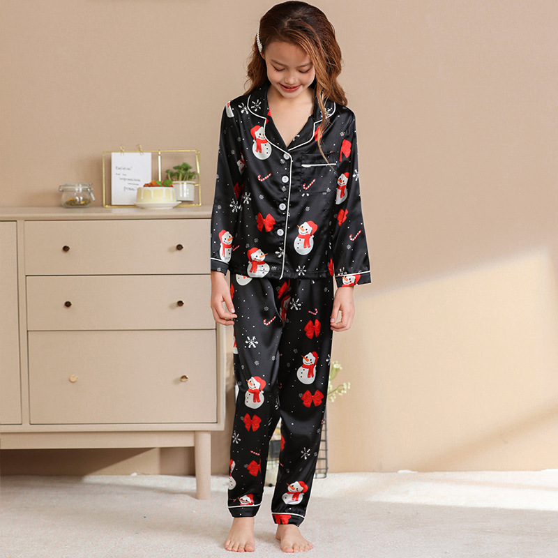 Navidad familia desgaste padre-niño desgaste Otoño e Invierno color sólido rayas satén seda artificial niños y niñas pijamas homewear traje