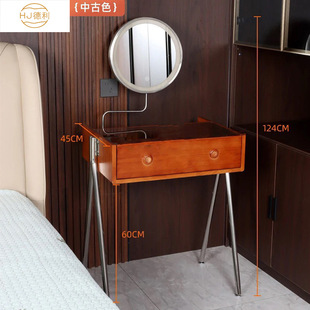 Nordic Style Solid Wood Dressing Table Japanese Style Log Bedroom Makeup Table High-end Small Apartment Vintage Storage Dressing Table
