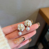 Fashionable silver needle, beads from pearl, fresh cute earrings, flowered, internet celebrity