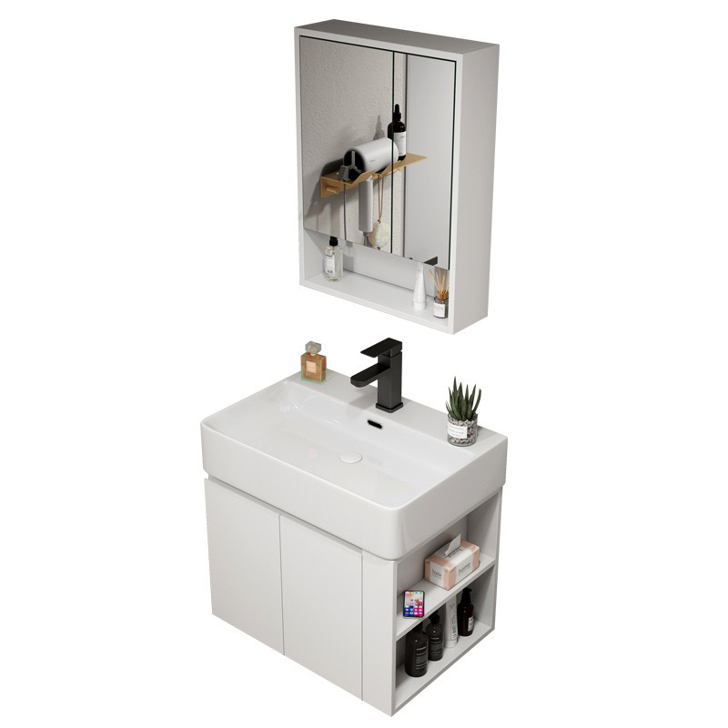 lavabo de madera maciza multicapa tipo pared ultra estrecha gabinete de baño con estante de almacenamiento lavabo de baño integrado tablero de lavado