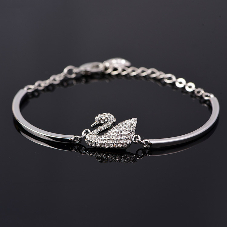 Pulsera de trébol de cuatro hojas con flores, pulsera de cristal coreano, joyería para mujer, reloj de hechizo, regalo, ganso plateado y blanco