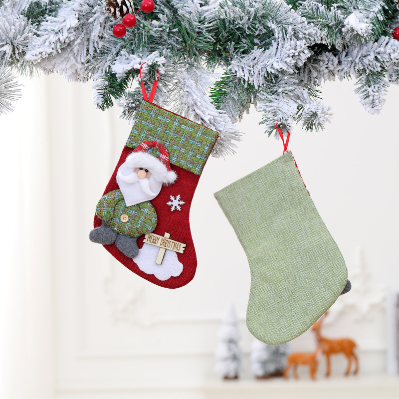 新品mサイズクリスマスソックスクリスマスキャンデーギフトバッグ装飾用品木製ブランドクリスマスソックス装飾ストラップ付き|undefined
