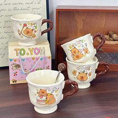 見栄えが良くかわいい女の子のセラミックカップ スプーン付き 学生ミルク朝食カップ 誕生日プレゼント お土産マグカップ
