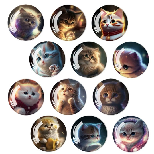 Симпатичная маленькая молочная кошка серии наклейки на холодильник 25 мм 30 мм время драгоценный камень хрустальный стеклянный патч мягкая магнитная наклейка на холодильник