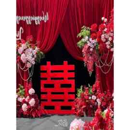 婚庆金丝绒红色绒布背景直播黑色布幔婚礼舞台背景装饰酒店婚礼布