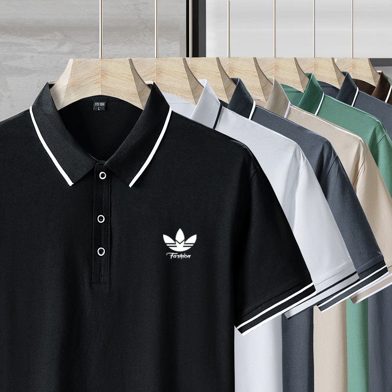 Trébol de verano nuevo estilo camisa POLO de manga corta para hombre top casual de negocios temperamento de color sólido material de algodón de gran tamaño de moda manga corta