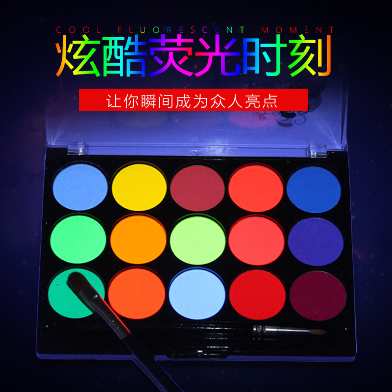 Transfronterizo fluorescente pintura corporal soluble en agua de 15 colores fanáticos de la Copa Mundial de Halloween pintura de color facial de secado rápido Venta caliente