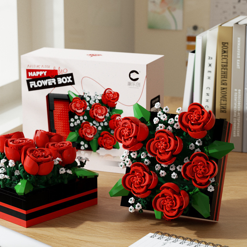 Caja de flores compatible con palabras clave de alta rosa bloques de construcción buquete de flores inmortales juguetes de ensamblaje ornamentos hechos a mano regalos de Año Nuevo