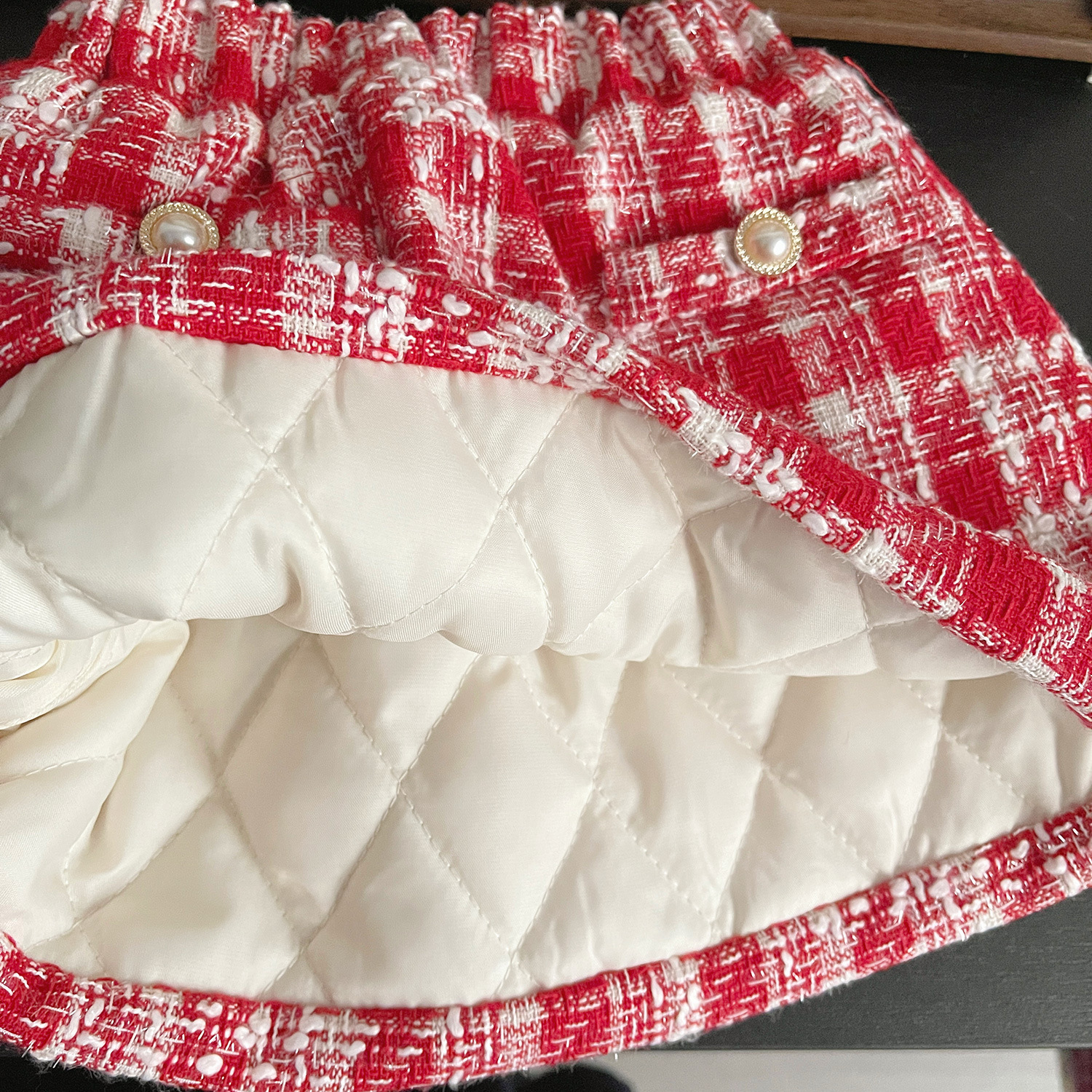 2023 Nova Edição Coreana de Inverno Meninas' Vermelho Estilo Perfumado Bebê Conjunto de Saia Curta Xadrez 68166_voghion.com