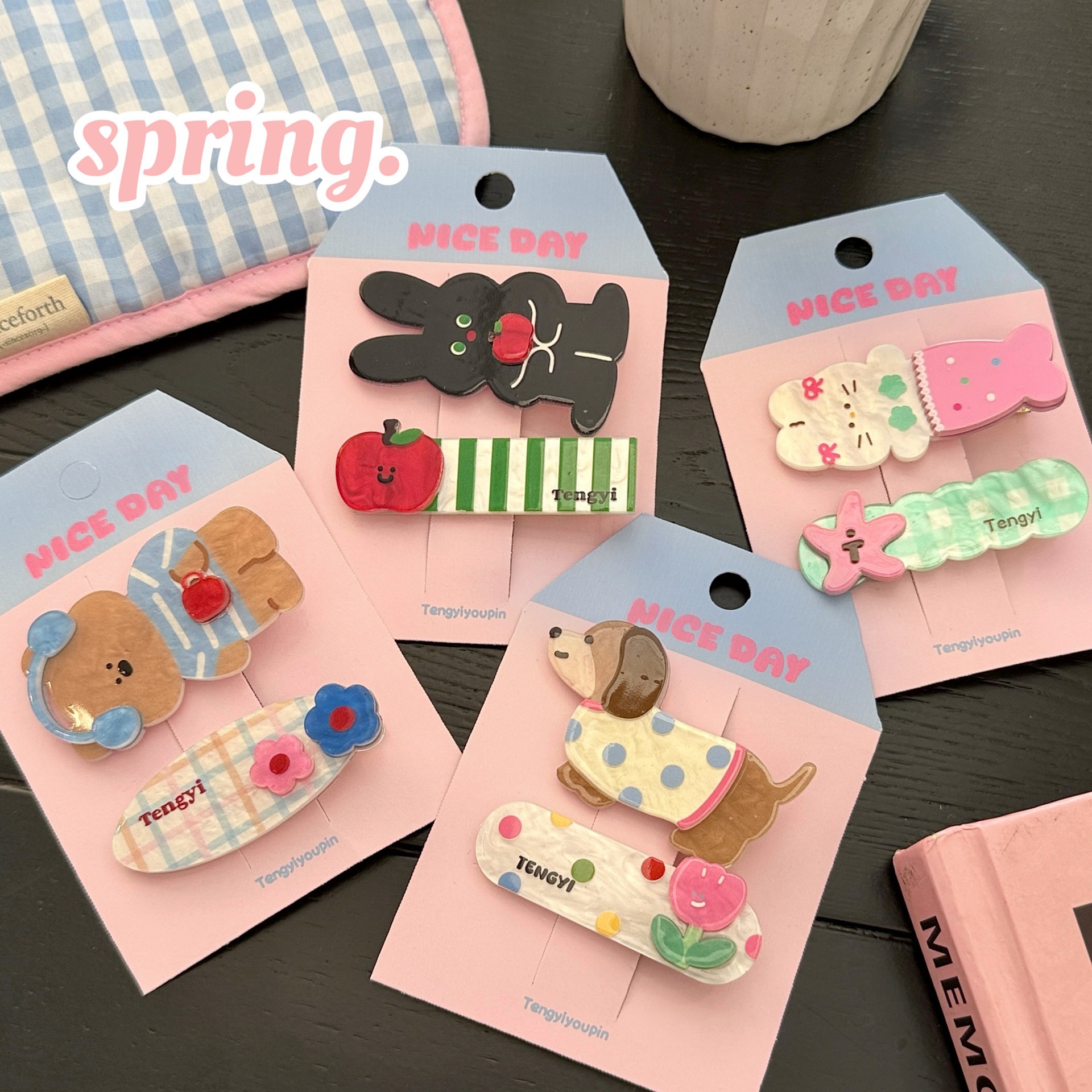 Lindo dibujos animados acrílico cachorro horquilla combinación heartbreak hairpin flequillo clip para niños flequillo clip accesorios para el cabello