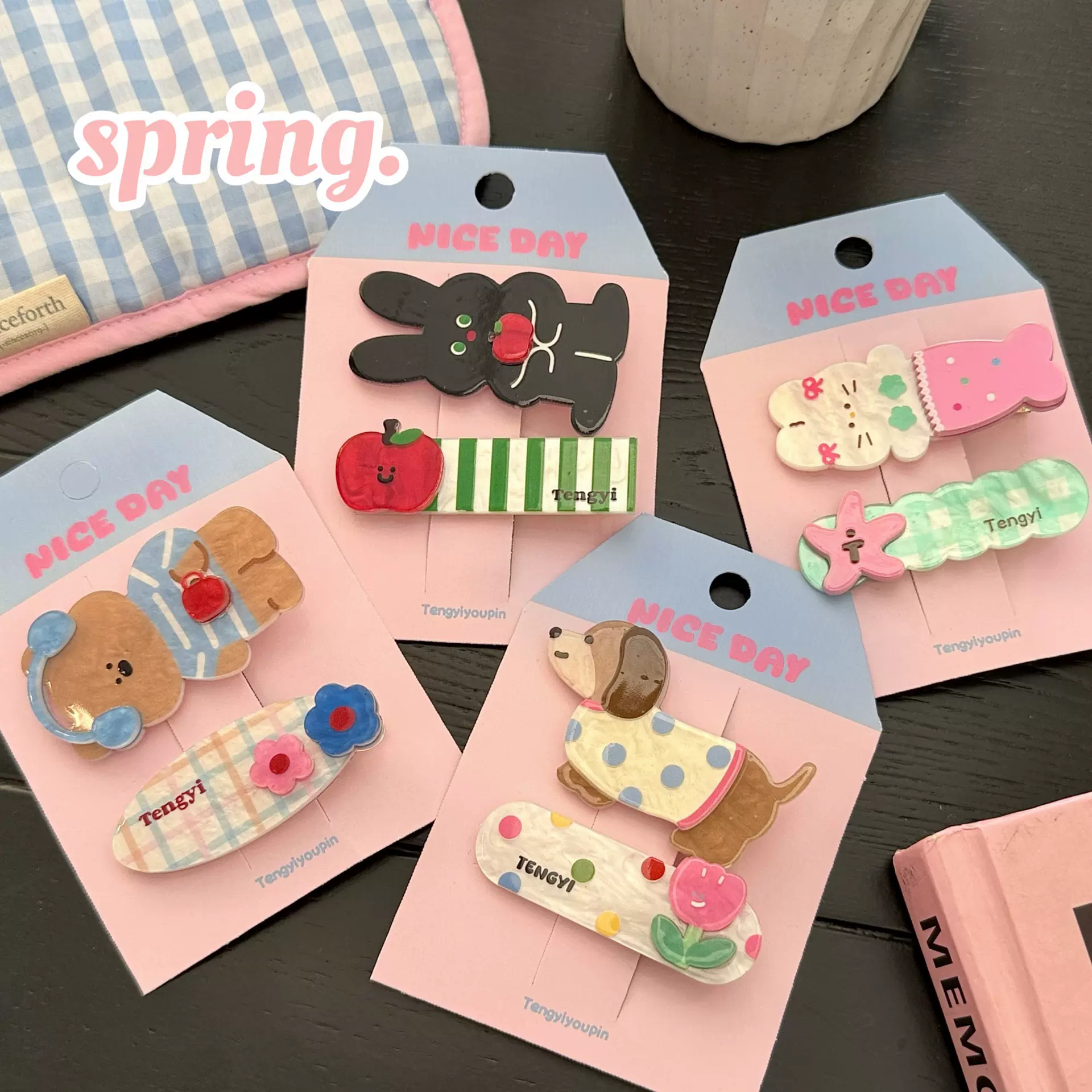 可爱卡通亚克力小狗发夹组合装少女心碎发夹刘海夹儿童刘海夹发饰