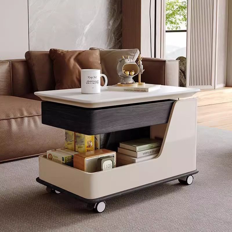 Adjustable Height Stone Side Table for Living Room, Movable Sofa Side Table, Bedside Cabinet, High-End Trolley, Coffee Table, Storage Rack
