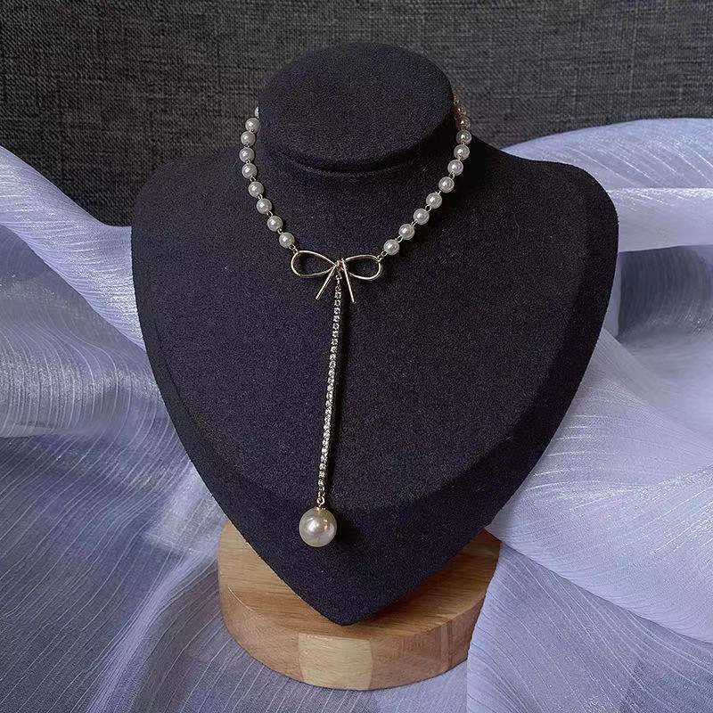 Heart Pendant Necklace With Pearl And Bowknot For Women_voghion.com