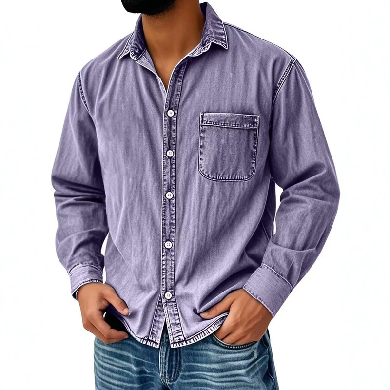 2025 New Men's Long-Sleeve Shirt, Solid Color, Turn-Down Collar, Casual Cotton Denim-Style Shirt, Men's Autumn Trendy Style 2025 New Men's Long-Sleeve Shirt, Solid Color, Turn-Down Collar, Casual Cotton Denim-Style Shirt, Men's Autumn Trendy Style