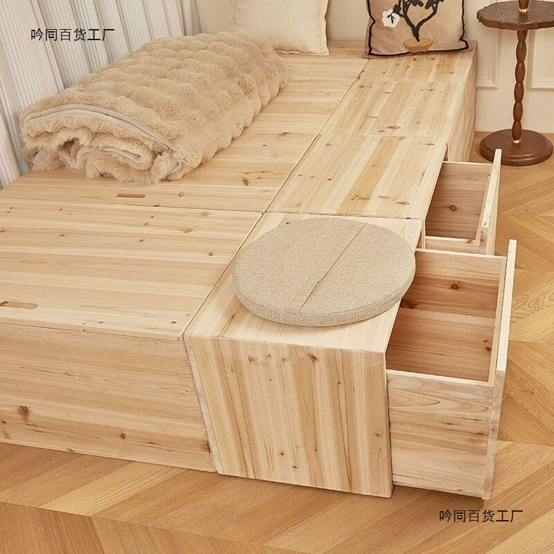 Tatami Wooden Box Bed, Solid Wood Box Storage Box, Rectangular Storage Box, Widened Splicing Cabinet Bed Box