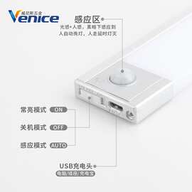 感应灯 智能自动橱柜衣柜楼梯定制节能灯磁吸充电式床头夜灯批发