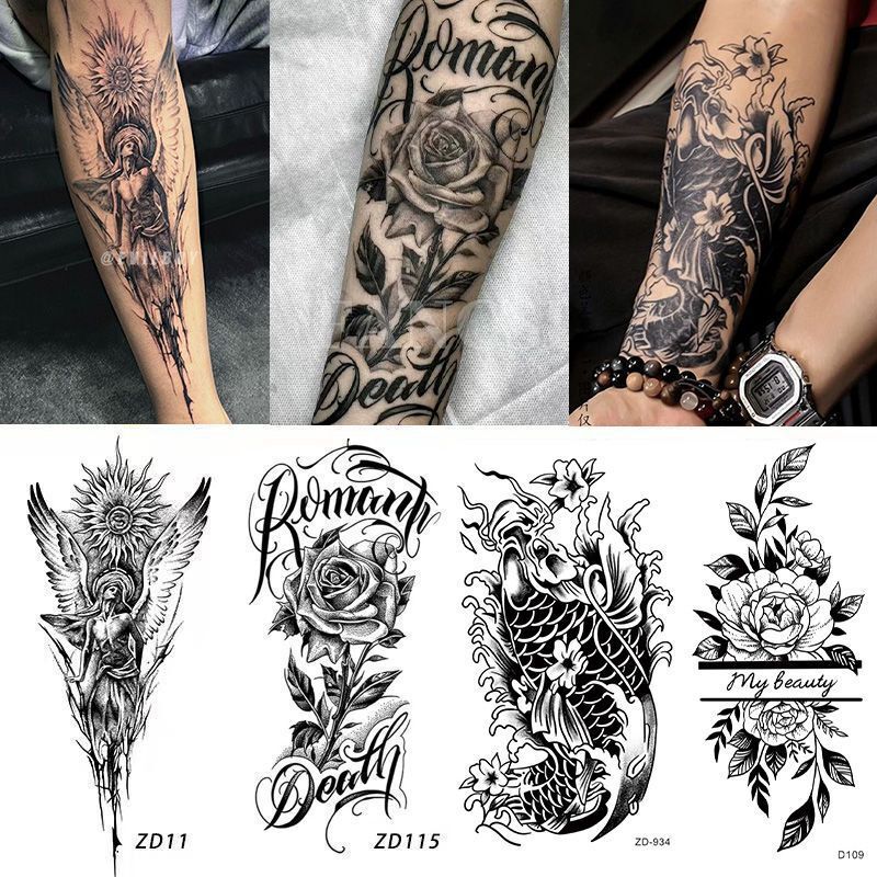 Dark Floral Arm Angel Herbal Tattoo Sticker, Semi-Permanent, Waterproof, Anti-Scratch, European and American Style, Bold Arm Scar Cover Tattoo Trend