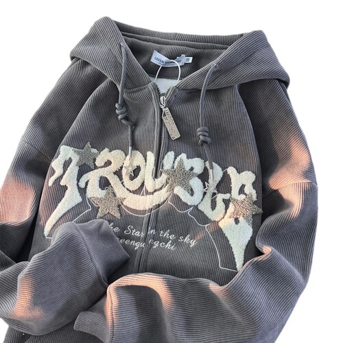  Spring and Autumn New Hong Kong Style Corduroy Hooded Sweatshirt Casual Versatile Jacket for Men