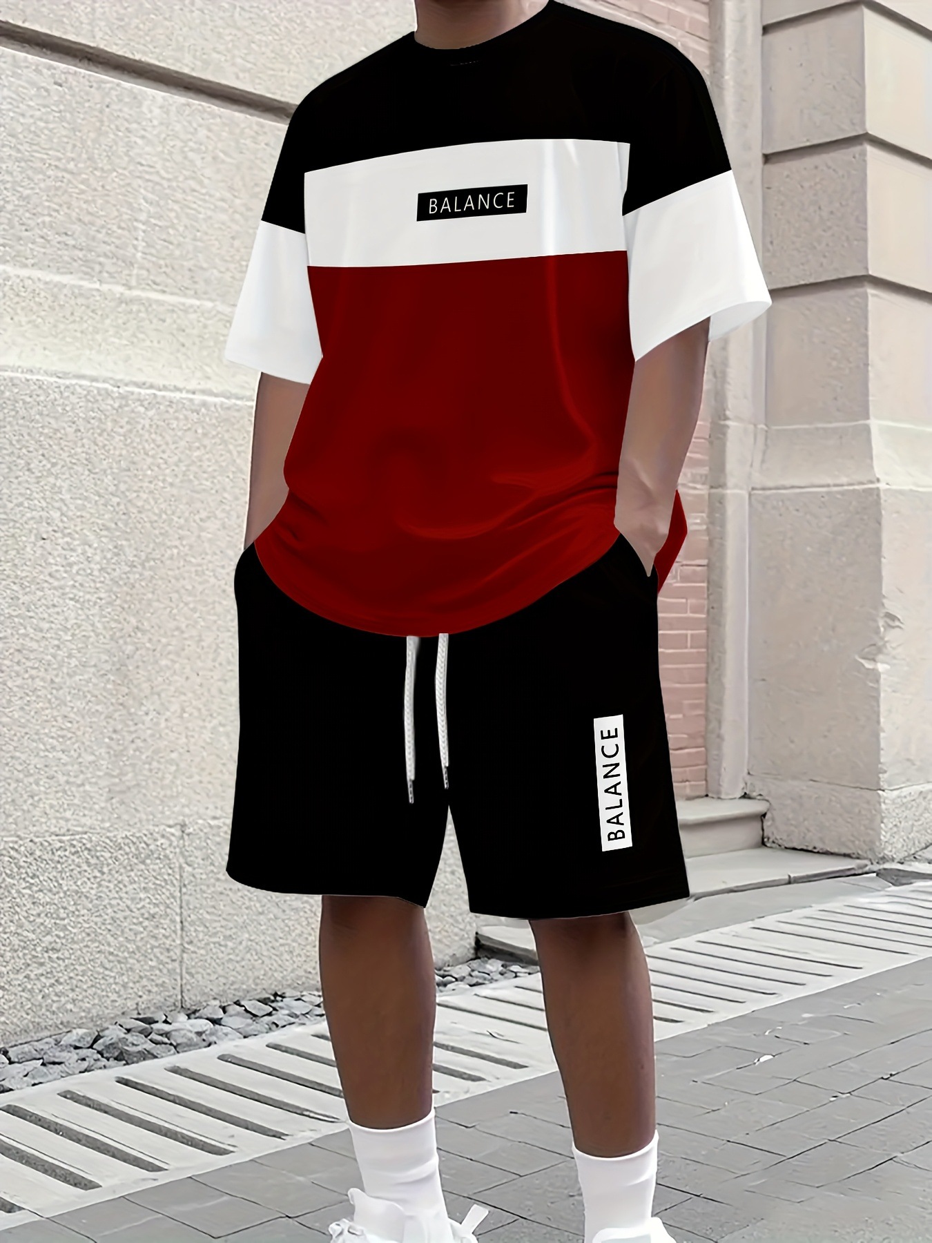 Completo estivo da uomo a due pezzi, vestibilità ampia, camicia a maniche corte e pantaloncini, taglie forti, t-shirt incluse, elegante completo basic in poliestere._voghion.com