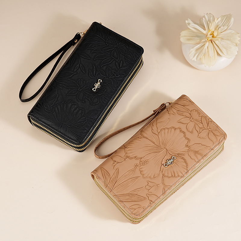 Bolso de mujer, bolso de mano retro relieve PU con cremallera, bolso multifuncional de mujer de alto nivel.