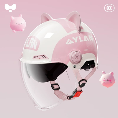 Direct Sale of Yinglan Helmets 666, Motosiklet kaskı (dəbilqə) - peach-blossom-pink-cat-ear-headphones-external-dual-mirrors-3c-new-national-standard-class-a-one-size