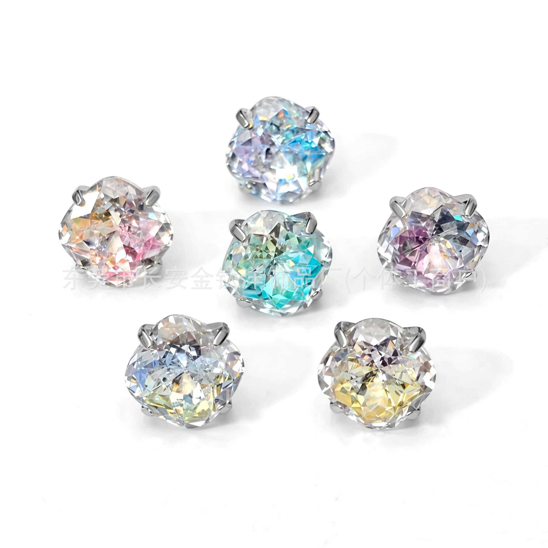 F136 Titanium Round Base Claw-Set Gradient Lip Stud Earrings, Ear Bone Studs, G23 Titanium Alloy Piercing Jewelry detail image 8