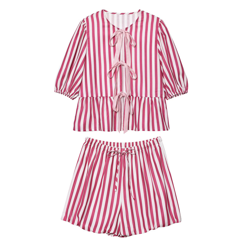 Wholesale 2025 Spring New European and American Style Women's Lace-Up Loose Short-Sleeved Shirt 26057