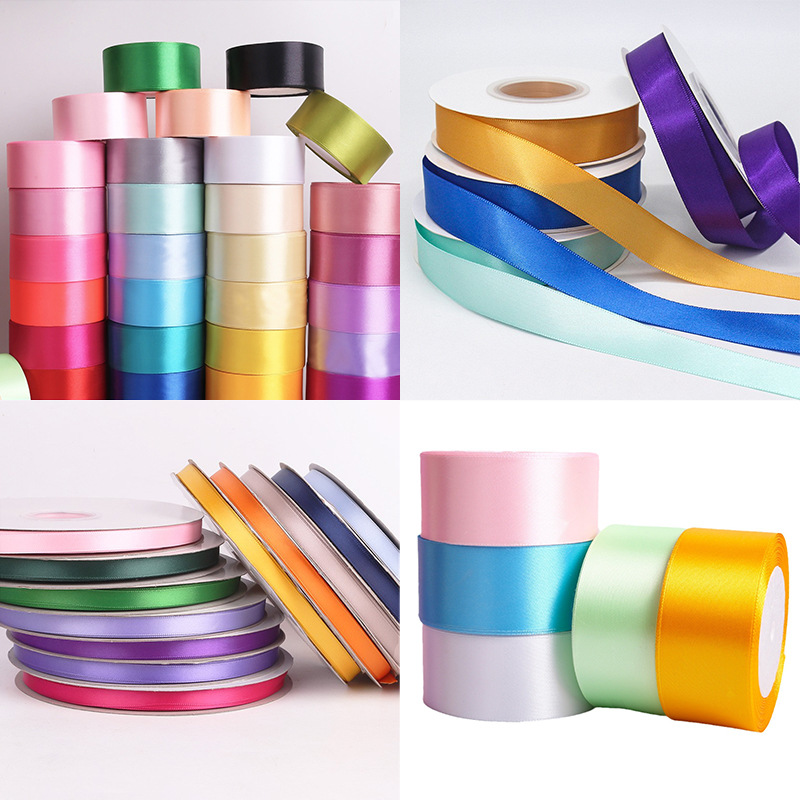 Cinta de poliéster de un solo lado en color sólido para embalaje de flores, cinta para bricolaje, lazos para cajas de regalo, accesorios para lazos, cinta al por mayor.