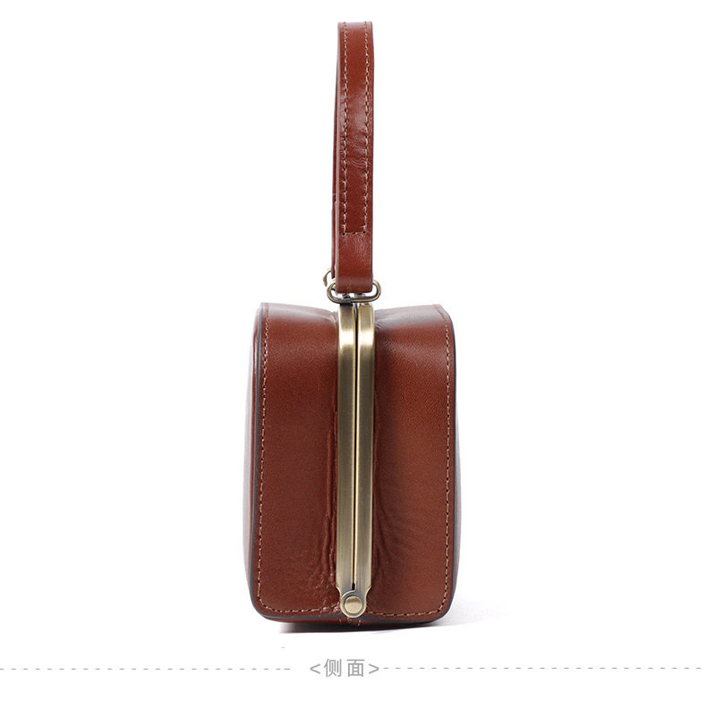 Túi đeo chéo kiêm ví tiền lẻ da bò thật dạng hộp vuông nhỏ có dây xích, 10×10×7,5 cm — Tùy chỉnh chi tiết 14