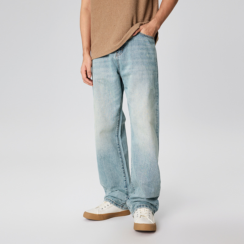 2025 Lyocell Light-Colored Straight Jeans Men's Spring American Retro Washed Loose Wide-Leg Casual Pants