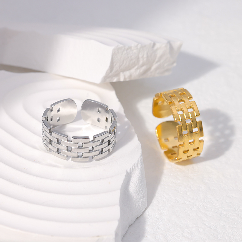 Retro Geometric Stainless Steel Plating Open Ring