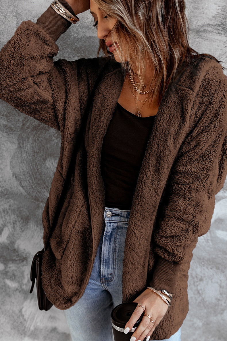 Winterjas met fleece en capuchon lang gebreid vest voor dames_voghion.com