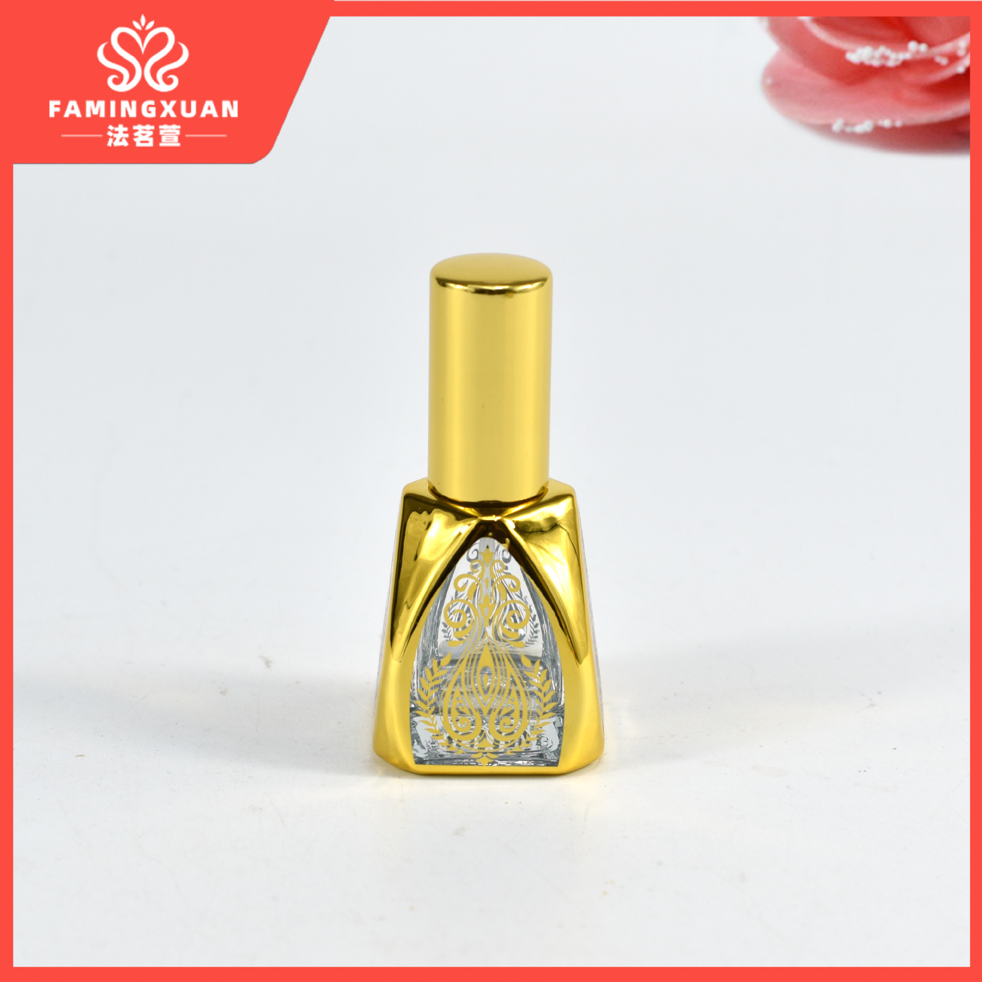 Botella de Perfume Recargable Fa Mingxuan, Botella Vacía para Perfume al por Mayor, Botella de Perfume Vacía de Vidrio con Pulverizador y Estampado Dorado de 12 ml