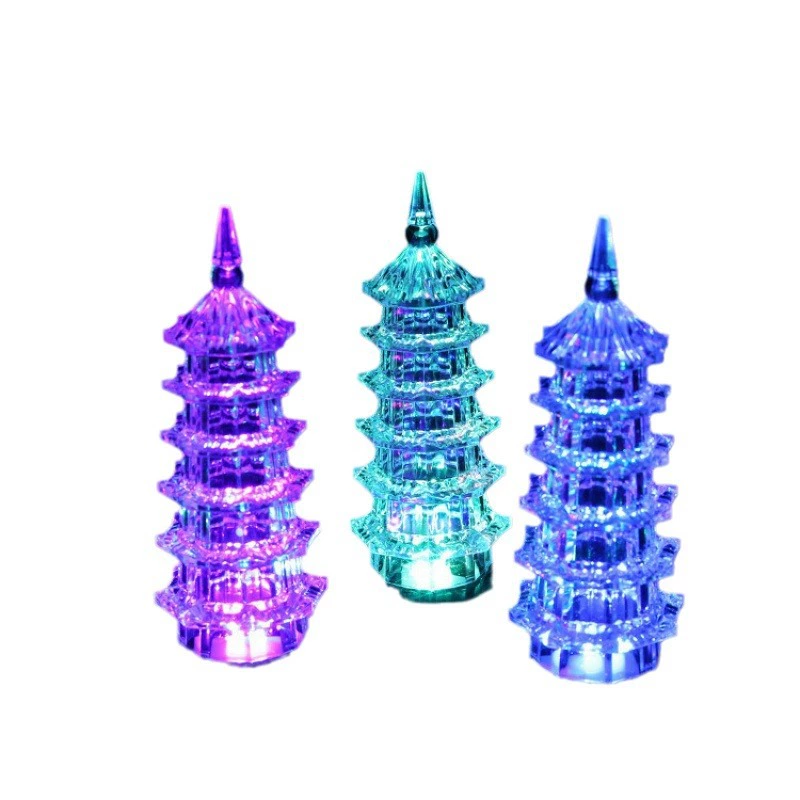 Акриловая пагода-светильник, кристалловая LED-фигурка 15×6×6 см, на батарейках