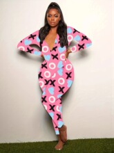 V 10915 Printed Pattern Long Sleeve Jumpsuit ӡ��ͼ�������