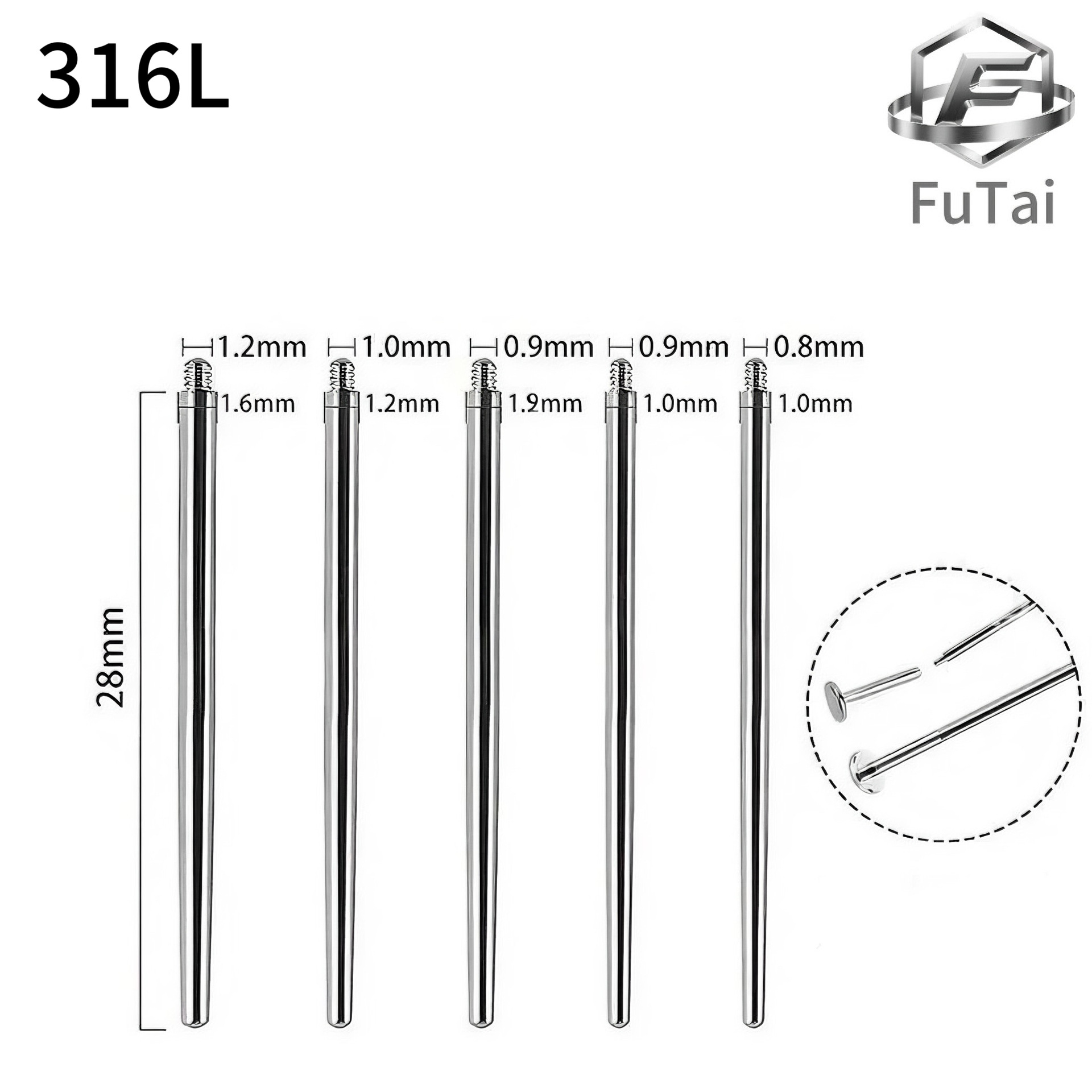 316Lチタン鋼抗アレルギーガイドピン穿孔補助具外ネジ式鼻ピアス耳ピアスリップピアスガイドピン穿孔