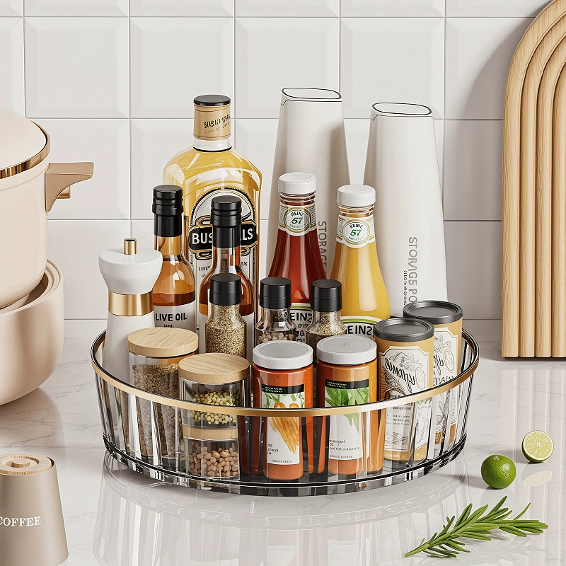 Кухонная полка для хранения, вращающаяся полка для хранения специй, бытовой органайзер для бутылок с приправами, настольный ящик для хранения