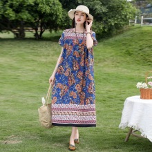 棉绸加肥加大连衣裙中老年夏季200斤有口袋大码宽松睡裙裙子