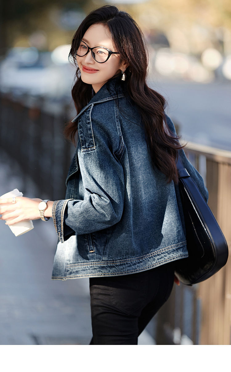 Women's Casual Stylish Trench Coat Short Collared Denim Jacket Spring Autumn New Fashion Style_mkmklike.com