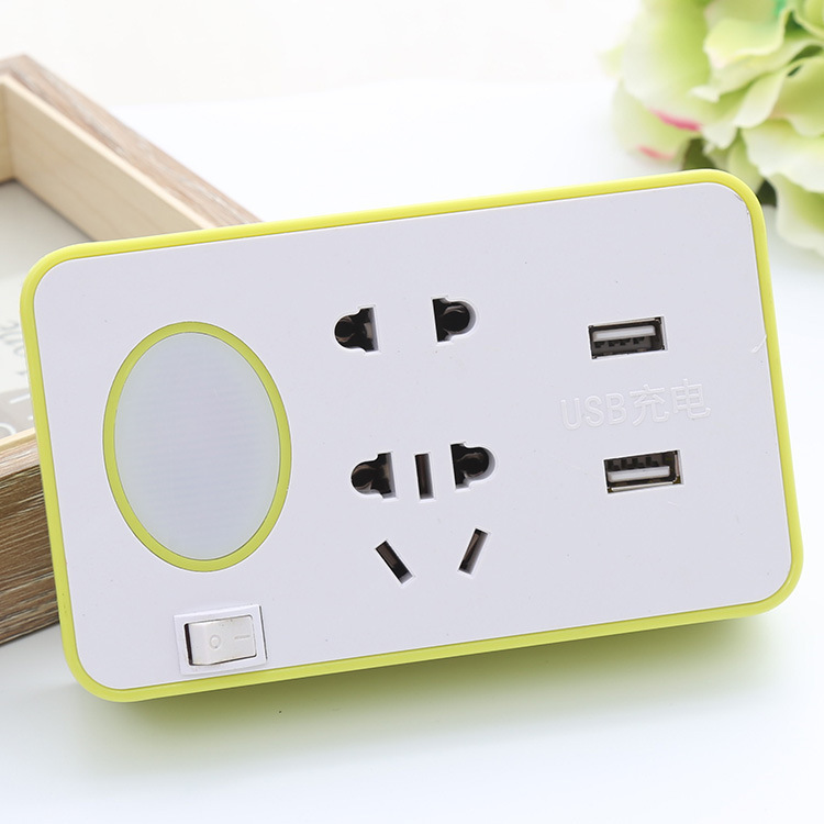 电源插头转换器带小夜灯转换器开关双USB插座插头厂家批发