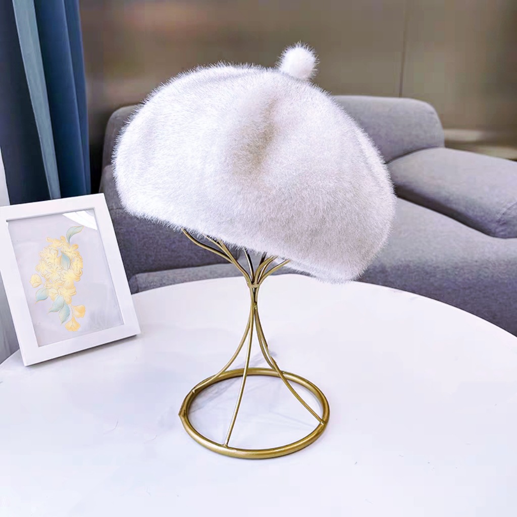 (2개) 2024 새로운 스타일 모방 밍크 헤어 한국 패션 베레모 가을과 겨울 두꺼운 따뜻한 모자 숙녀 호박 팔각형 모자