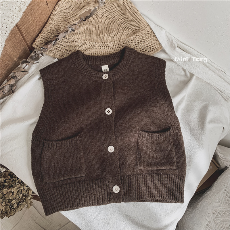 Mori simple ropa para niños Chaleco de punto para niños color sólido todos los partidos niños y niñas suéter cardigan primavera y otoño moda
