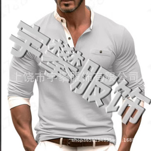 Men's Fun Four-Season Imitation Cotton Button Polo Shirt Thin 3D Digital Printing Splicing Flap Pocket Pants Men's Top