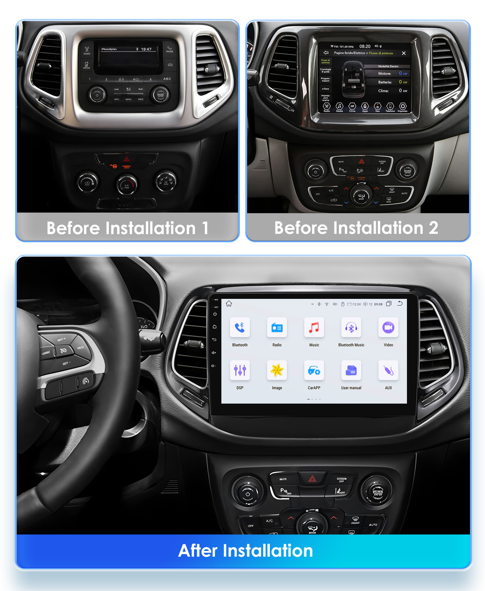 Suitable for Jeep Compass 17-20 Navigation System, In-Car Smart Android Large-Screen Reversing Image Gps All-In-One Device