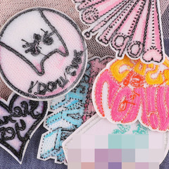 Computer Embroidered Heart Letter Cat Sticker for Fashion Accessories, Clothing, Hat Decor DIY Patch, Embroidery Fabric Sticker