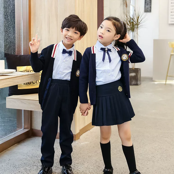 Primary and Secondary School Uniforms, Autumn and Winter Preppy Style Knitted Sweaters, Three-Piece Suits, Kindergarten Uniforms, Cardigans, Kidsren's Class Uniforms