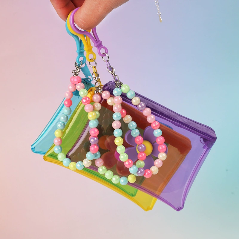 Прозрачный кошелек PVC, аксессуар, маленькая сумка для ключей, organizer bag, держатель карт, с цветочным принтом, оптом
