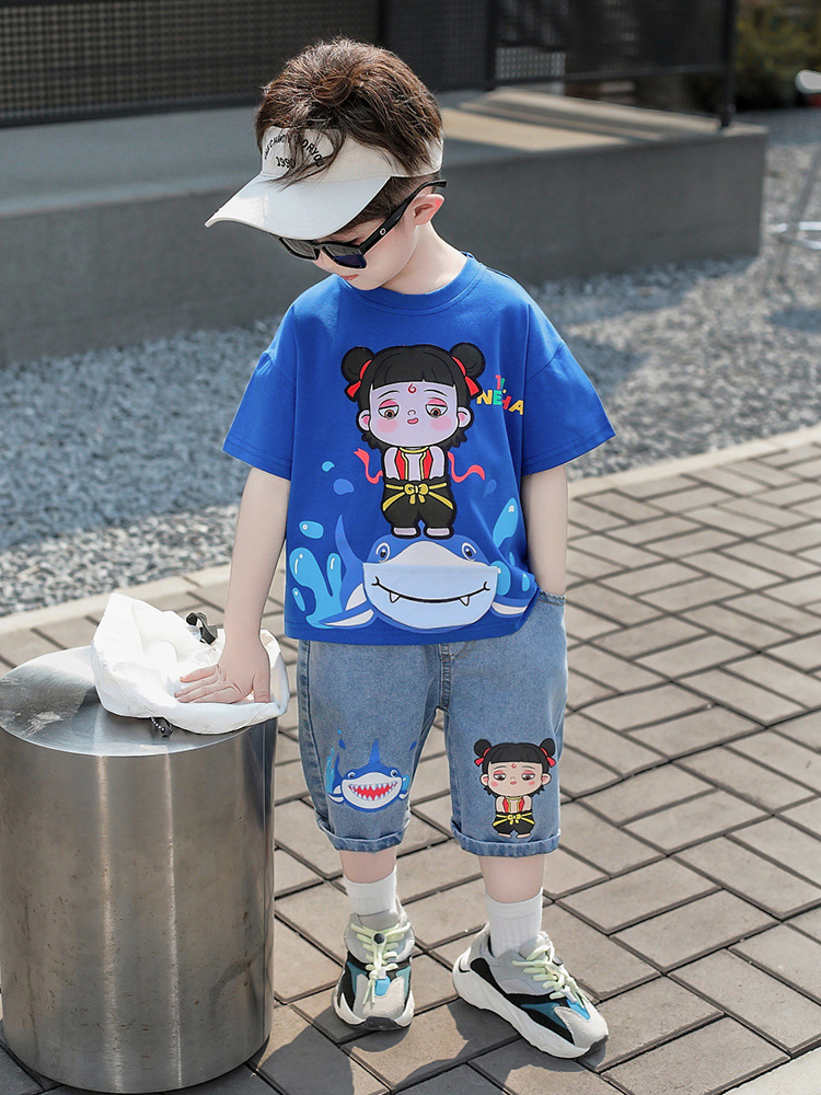 7854 Nezha ropa para niños traje para niños verano 2025 ropa de manga corta para niños nuevos tesoros para hombres ropa de verano